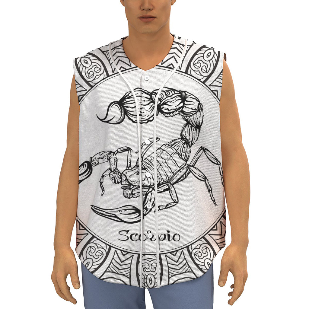 White And Black Scorpio Sign Print Sleeveless Baseball Jersey
