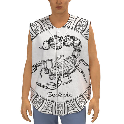 White And Black Scorpio Sign Print Sleeveless Baseball Jersey