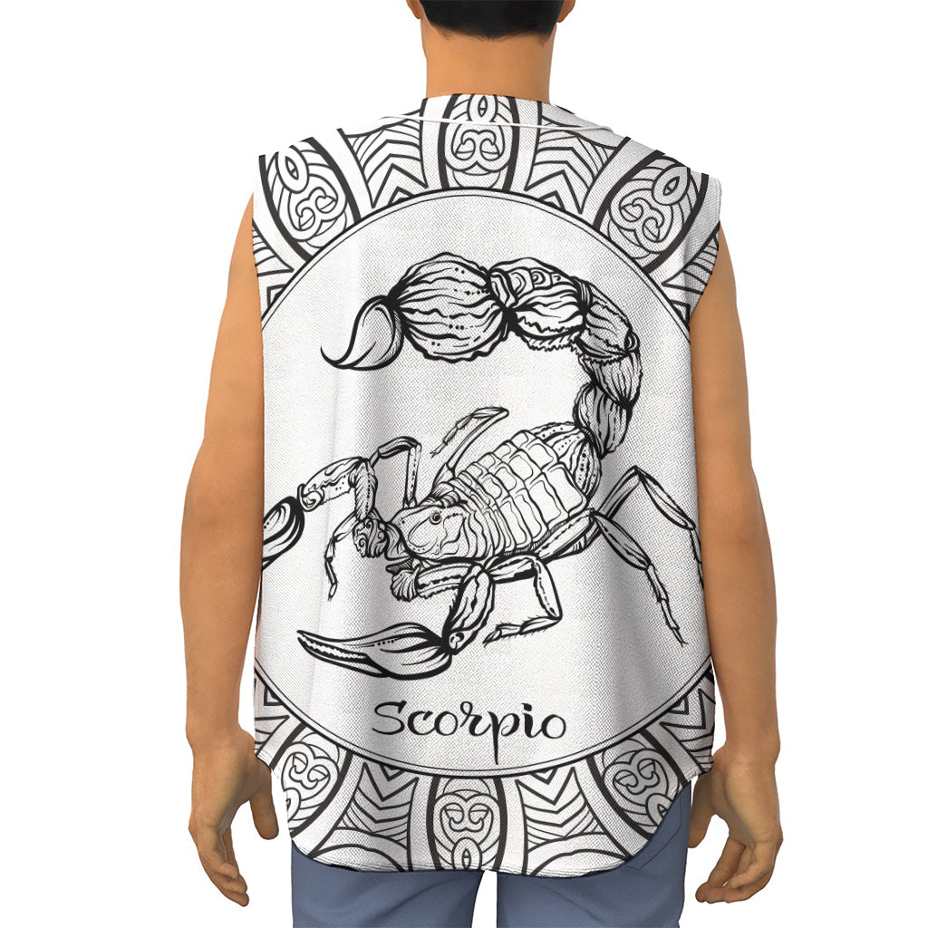 White And Black Scorpio Sign Print Sleeveless Baseball Jersey