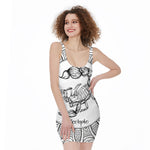 White And Black Scorpio Sign Print Sleeveless Bodycon Dress