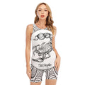 White And Black Scorpio Sign Print Sleeveless One Piece Swimsuit