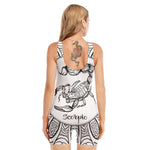 White And Black Scorpio Sign Print Sleeveless One Piece Swimsuit