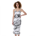 White And Black Scorpio Sign Print Slim Fit Midi Cami Dress