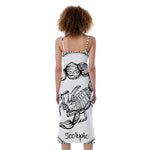 White And Black Scorpio Sign Print Slim Fit Midi Cami Dress