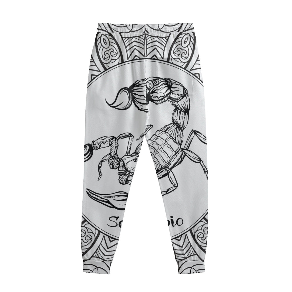White And Black Scorpio Sign Print Sweatpants