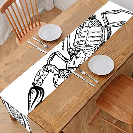 White And Black Scorpio Sign Print Table Runner