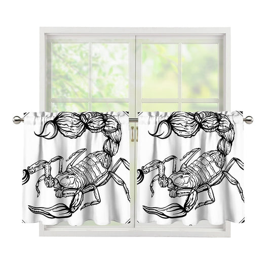 White And Black Scorpio Sign Print Tier Curtains
