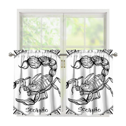 White And Black Scorpio Sign Print Tier Curtains