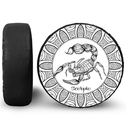 White And Black Scorpio Sign Print Tire Cover