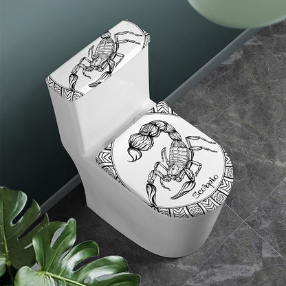 White And Black Scorpio Sign Print Toilet Lid And Tank Cover Set