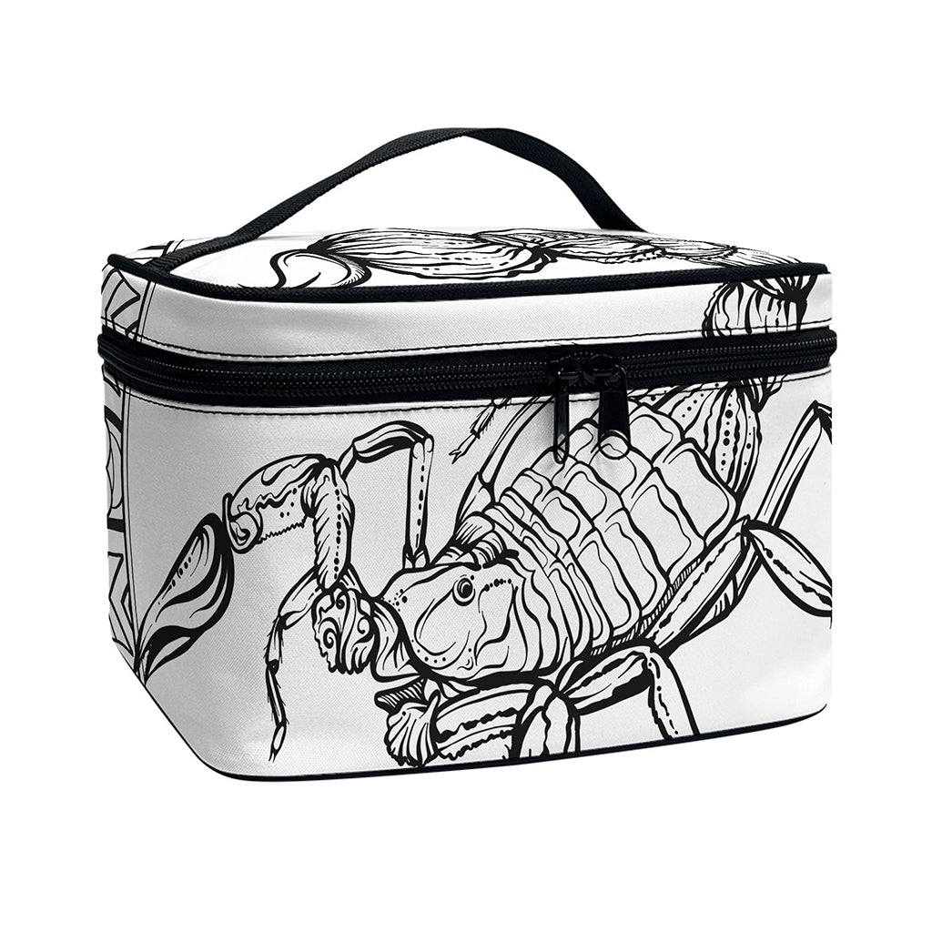 White And Black Scorpio Sign Print Travel Makeup Bag