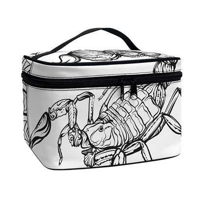White And Black Scorpio Sign Print Travel Makeup Bag