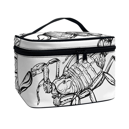 White And Black Scorpio Sign Print Travel Makeup Bag