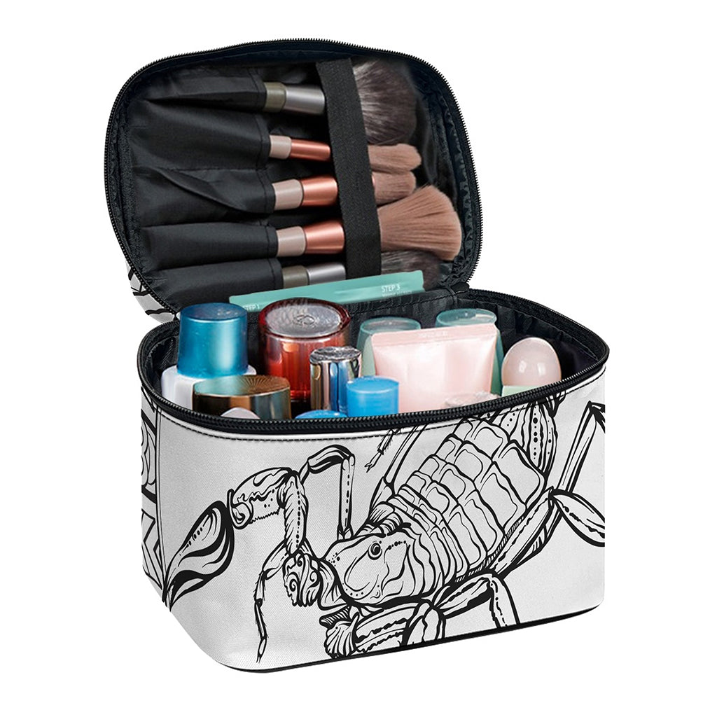 White And Black Scorpio Sign Print Travel Makeup Bag