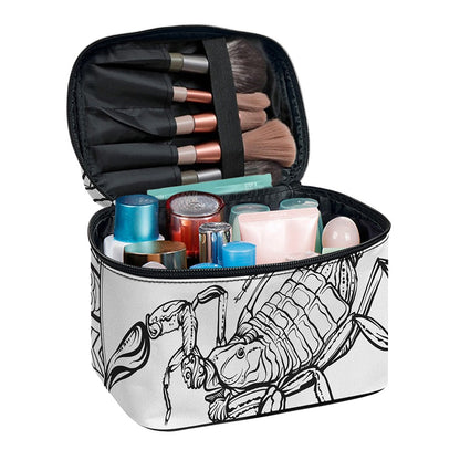 White And Black Scorpio Sign Print Travel Makeup Bag