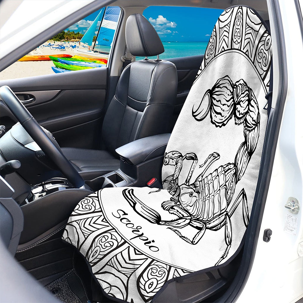 White And Black Scorpio Sign Print Waterproof Car Seat Cover