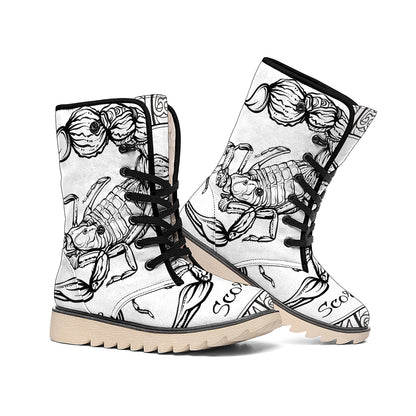 White And Black Scorpio Sign Print Winter Boots