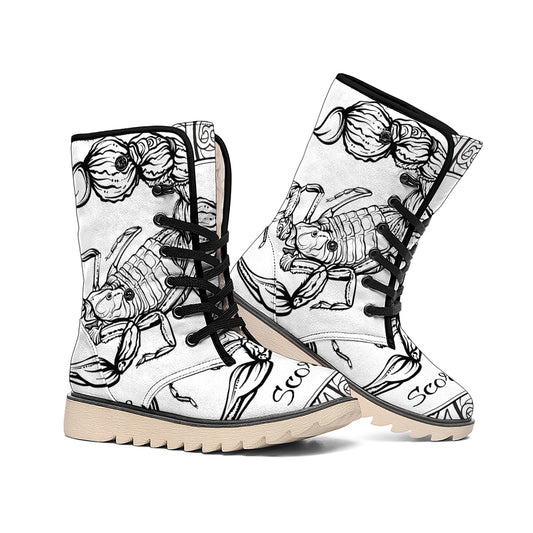 White And Black Scorpio Sign Print Winter Boots