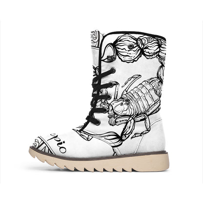 White And Black Scorpio Sign Print Winter Boots