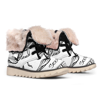 White And Black Scorpio Sign Print Winter Boots