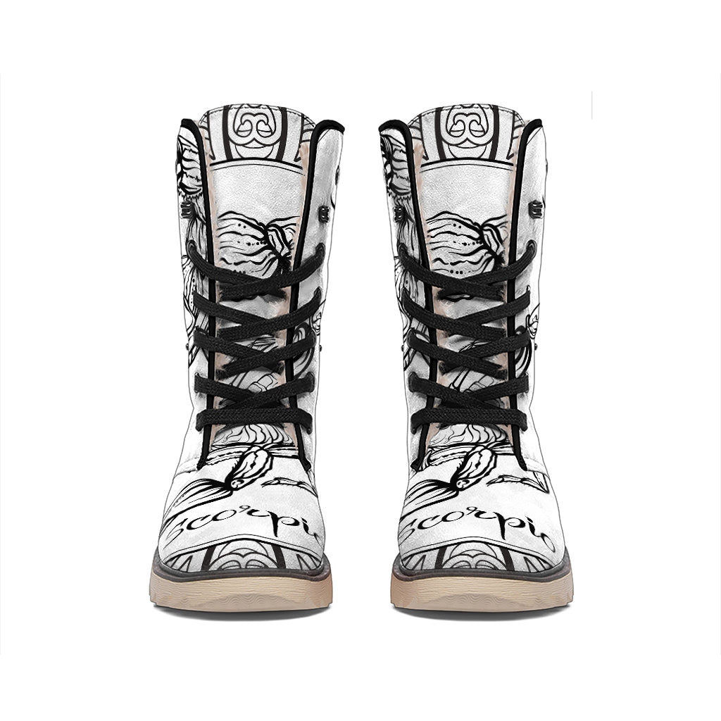 White And Black Scorpio Sign Print Winter Boots