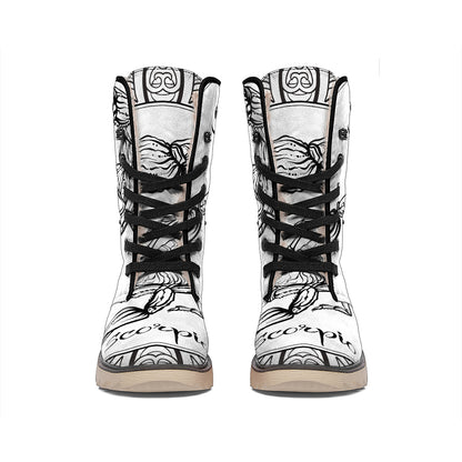 White And Black Scorpio Sign Print Winter Boots