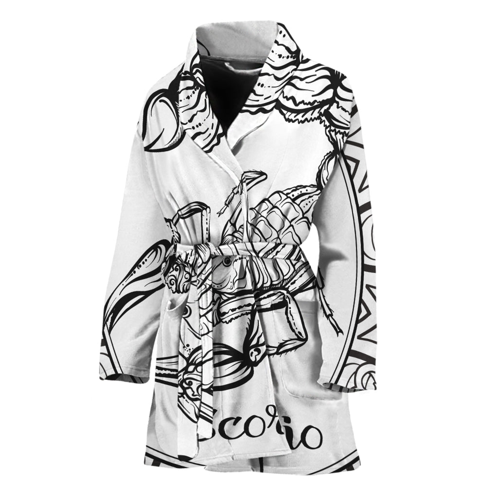 White And Black Scorpio Sign Print Women's Bathrobe