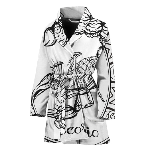 White And Black Scorpio Sign Print Women's Bathrobe