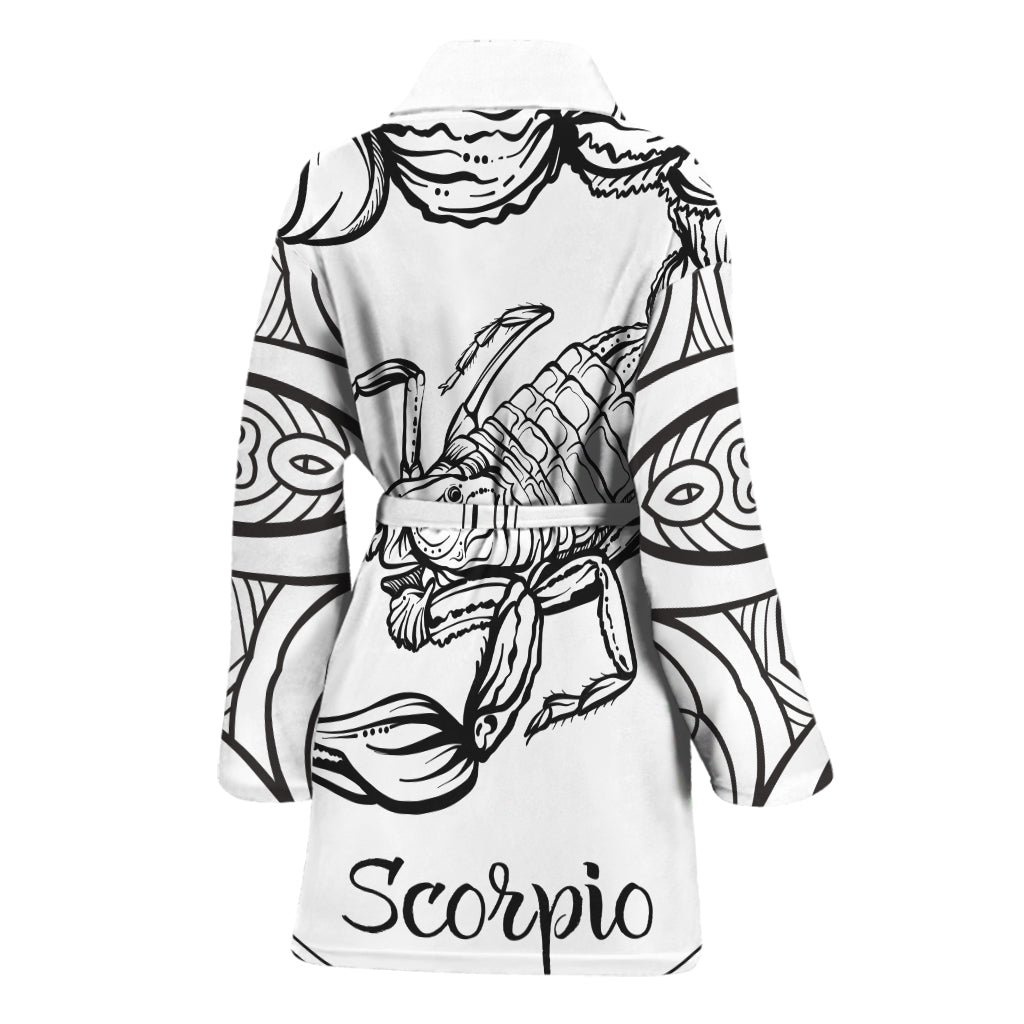 White And Black Scorpio Sign Print Women's Bathrobe