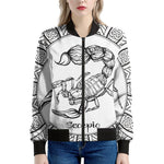 White And Black Scorpio Sign Print Women's Bomber Jacket