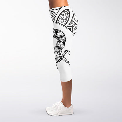 White And Black Scorpio Sign Print Women's Capri Leggings