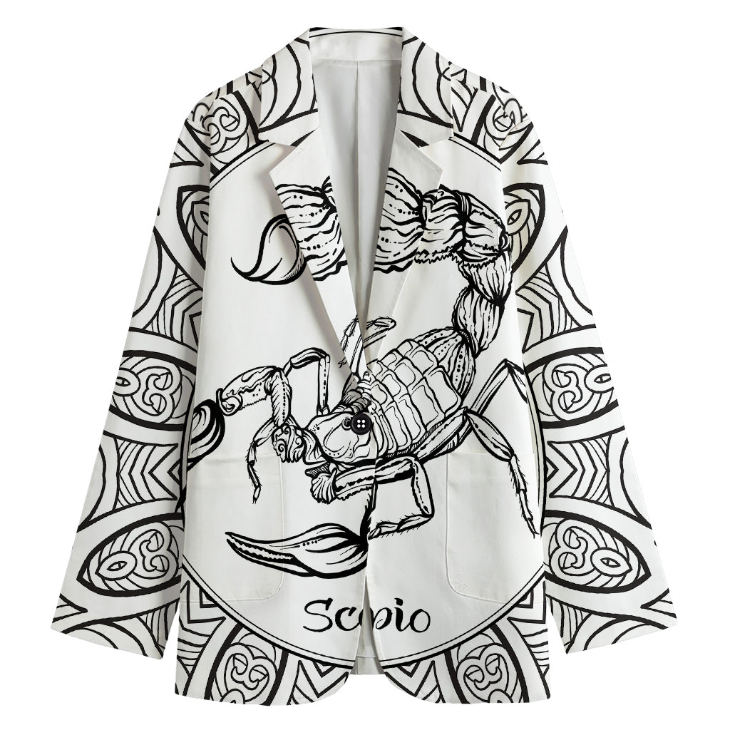 White And Black Scorpio Sign Print Women's Cotton Blazer