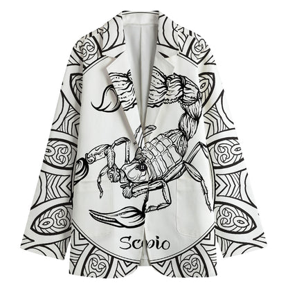 White And Black Scorpio Sign Print Women's Cotton Blazer