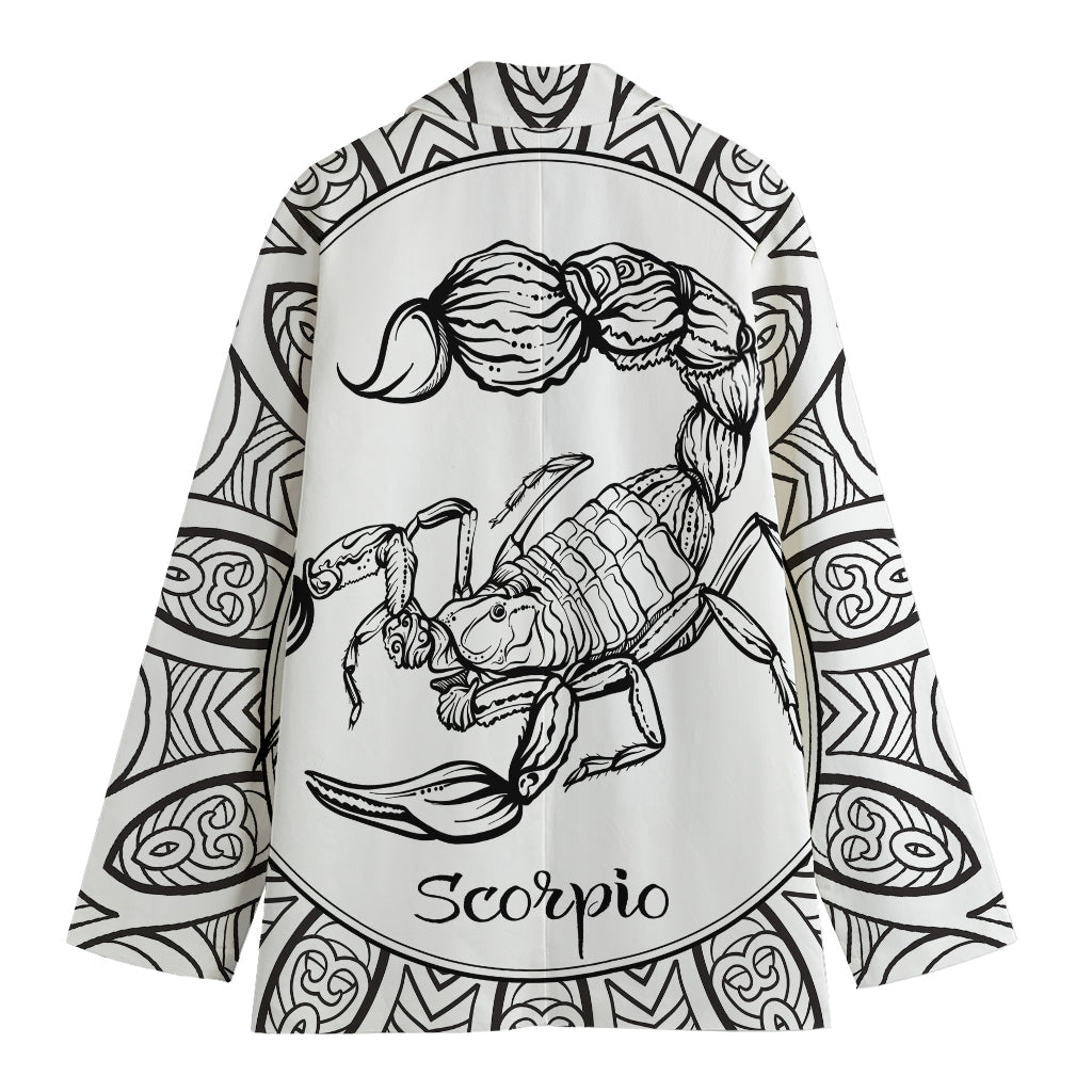 White And Black Scorpio Sign Print Women's Cotton Blazer