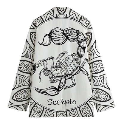 White And Black Scorpio Sign Print Women's Cotton Blazer