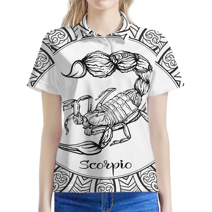 White And Black Scorpio Sign Print Women's Polo Shirt