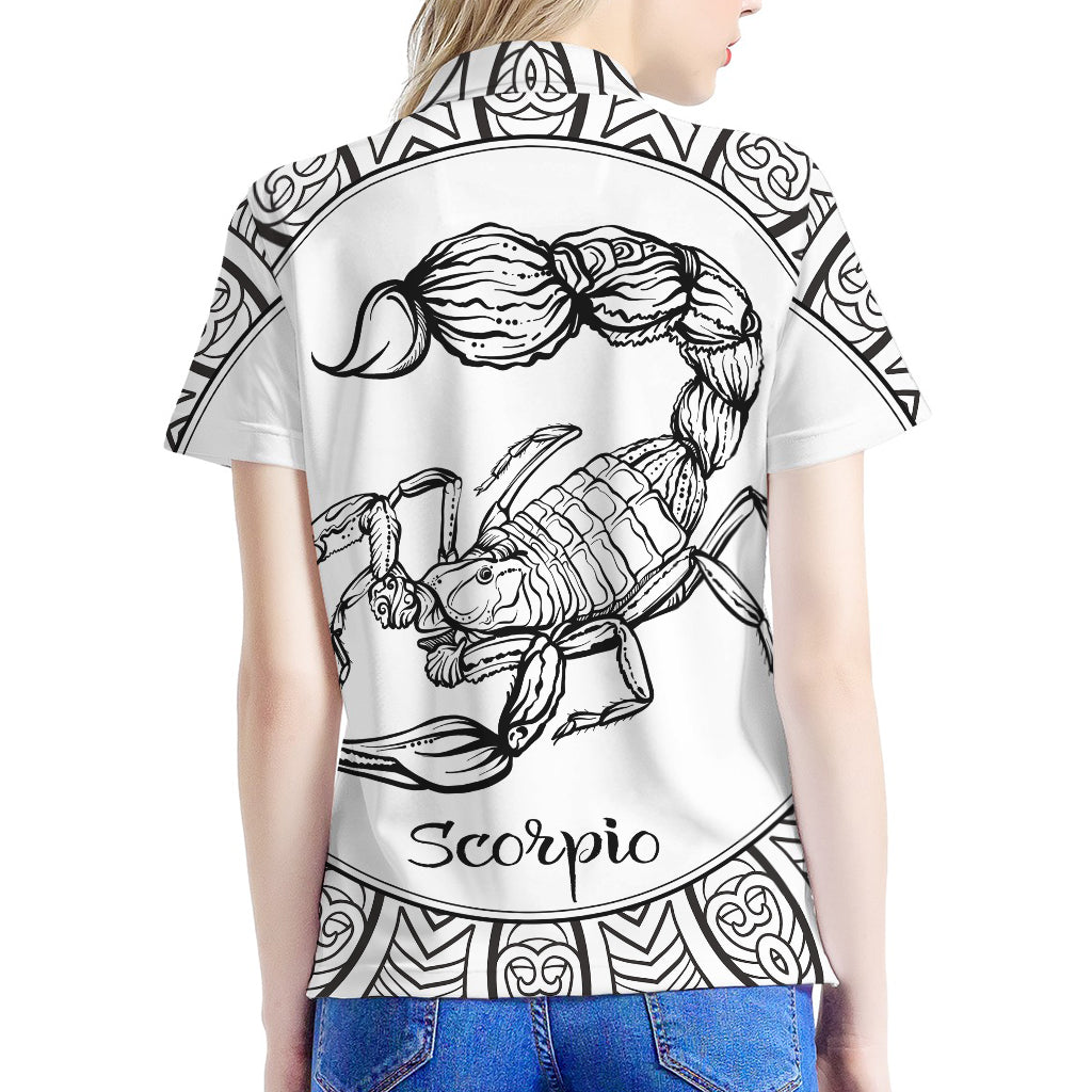 White And Black Scorpio Sign Print Women's Polo Shirt