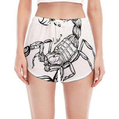 White And Black Scorpio Sign Print Women's Split Running Shorts