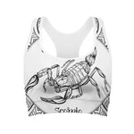 White And Black Scorpio Sign Print Women's Sports Bra