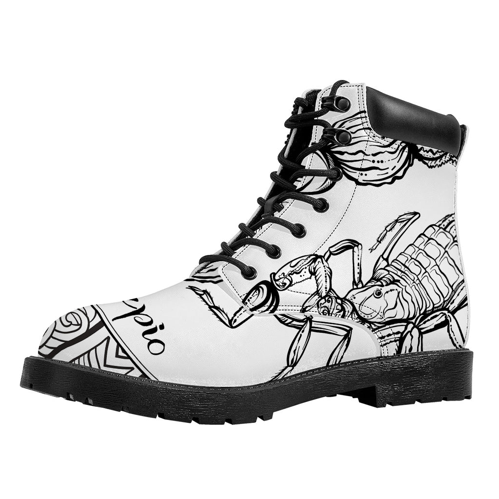 White And Black Scorpio Sign Print Work Boots