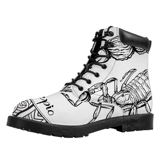 White And Black Scorpio Sign Print Work Boots