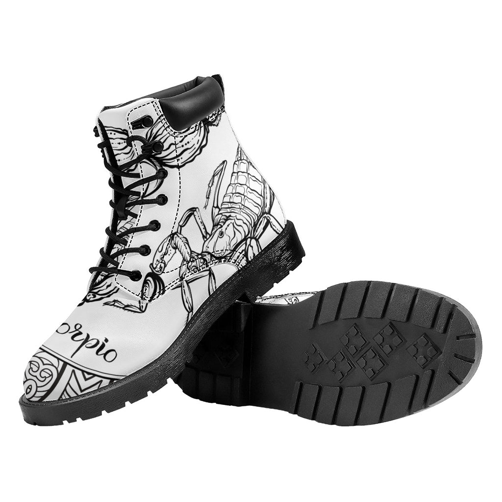 White And Black Scorpio Sign Print Work Boots