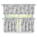 White And Black Spider Web Pattern Print 3 Piece Kitchen Curtains