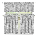 White And Black Spider Web Pattern Print 3 Piece Kitchen Curtains