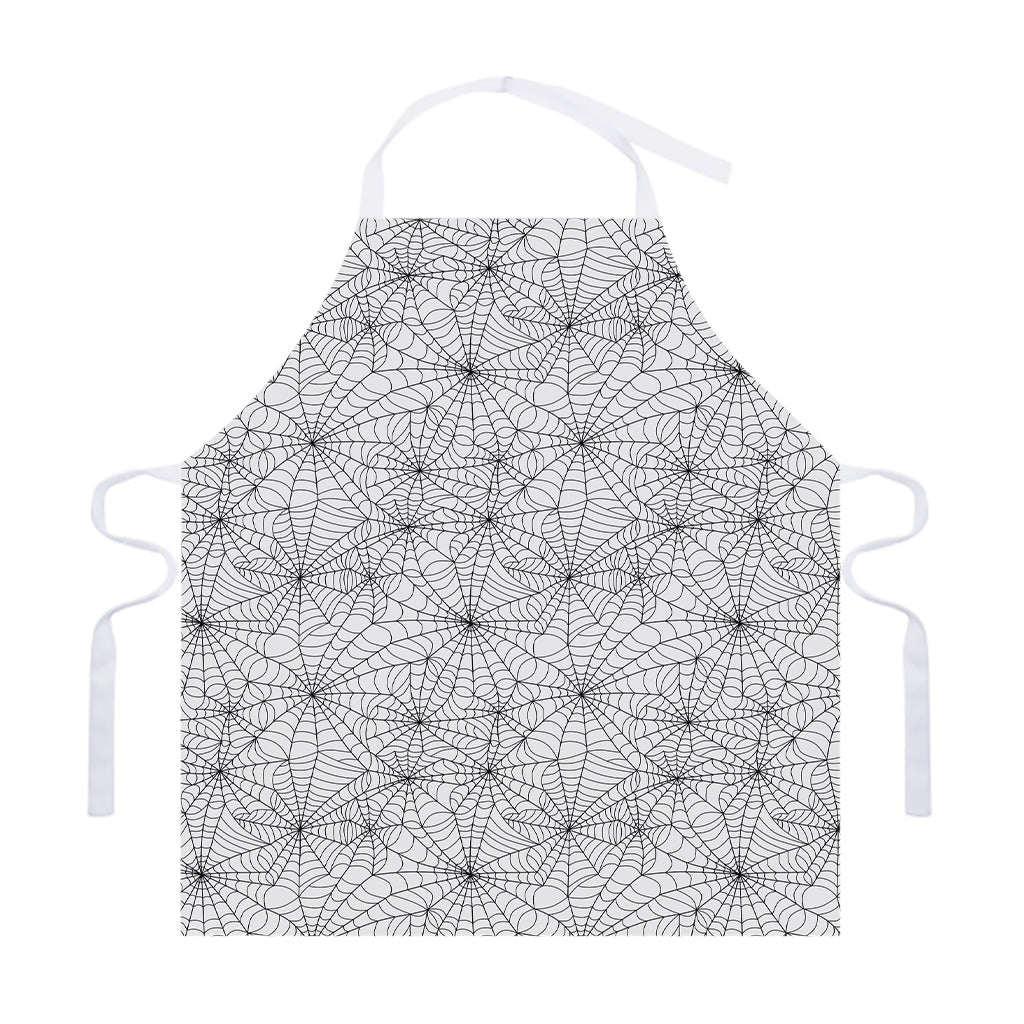White And Black Spider Web Pattern Print Adjustable Apron
