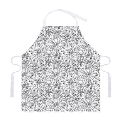 White And Black Spider Web Pattern Print Adjustable Apron