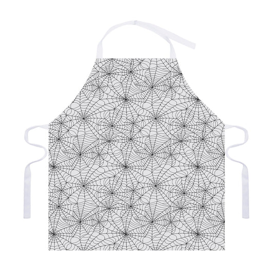 White And Black Spider Web Pattern Print Adjustable Apron