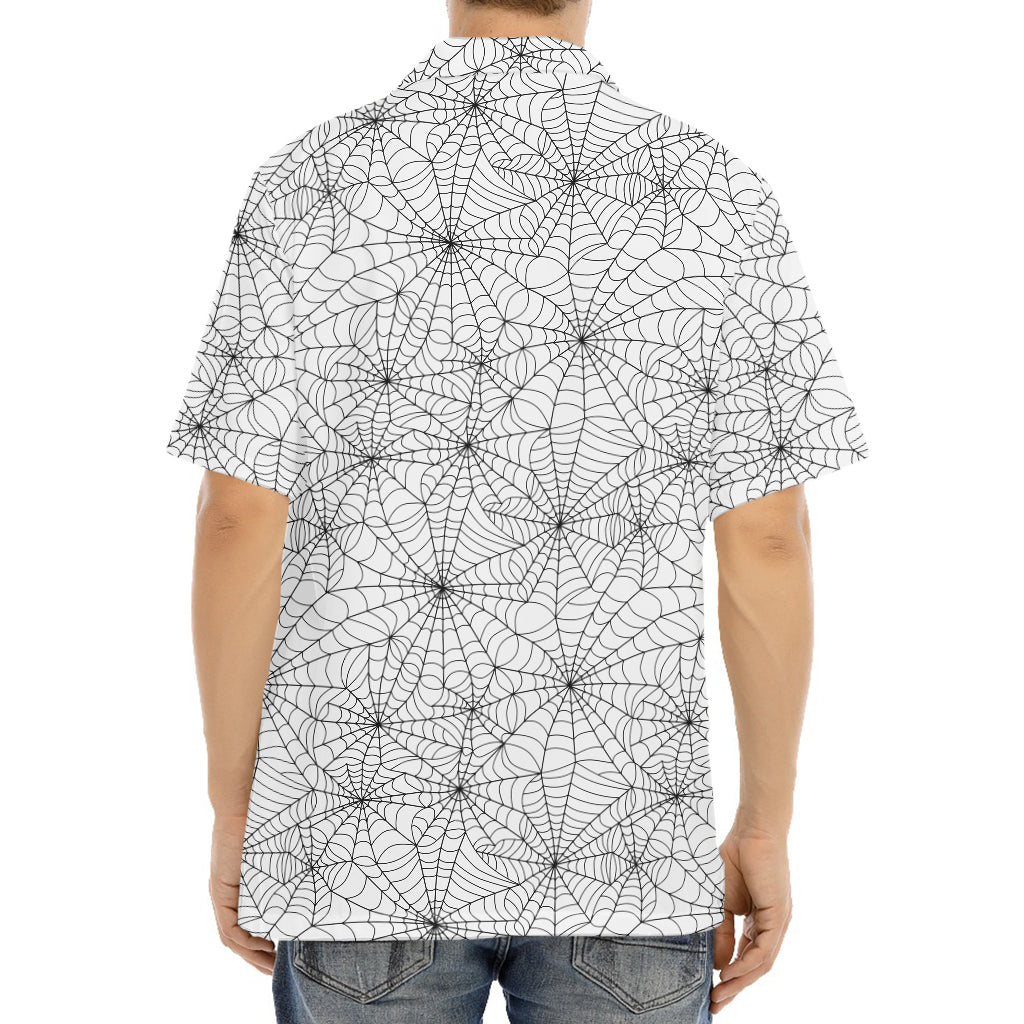 White And Black Spider Web Pattern Print Aloha Shirt