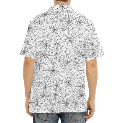 White And Black Spider Web Pattern Print Aloha Shirt