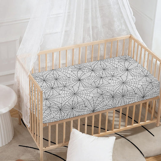 White And Black Spider Web Pattern Print Baby Crib Sheet